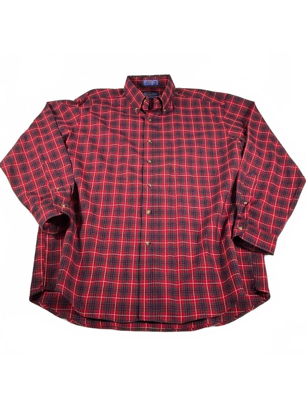 Vintage Pendleton Men's Red & Navy Frasier Tartan Plaid Wool Button-Up Shirt L